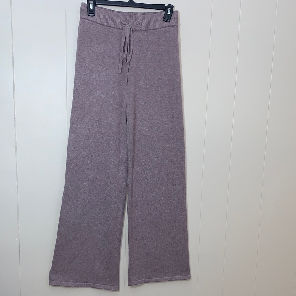 Wide Leg Soft Knit Drawstring Lounge Pants Truffle Size Small